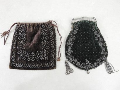 Lot de 2 réticules en velours chocolat et...