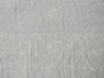 Rectangular Manila shawl in ivory silk, richly...