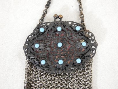 Minaudière purse in silver-plated metal with...