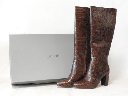 MINELLI
Pair of brown crocodile-style leather...