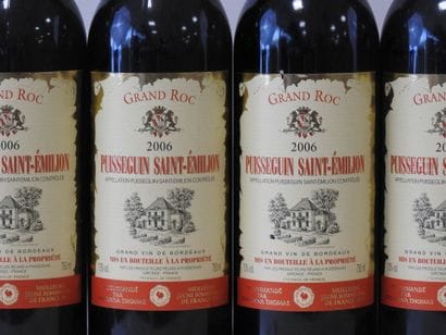 4 bottles 
Grand Roc, Puisseguin Saint-Emilion,...