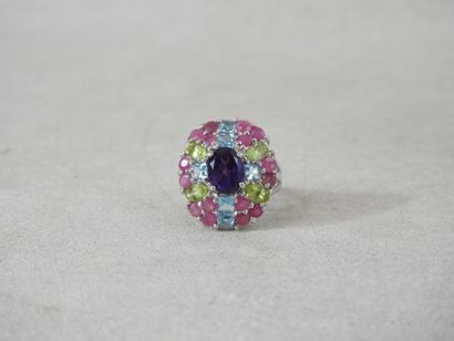 Basket ring set in 925 sterling silver with...
