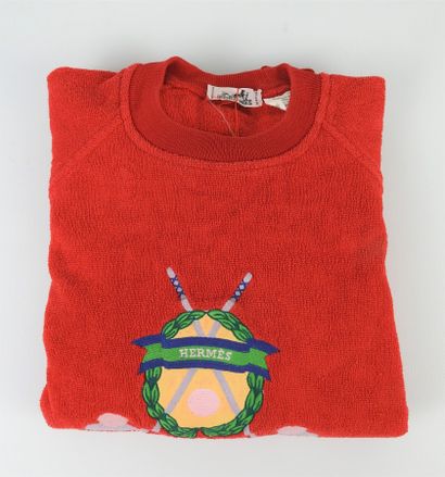 HERMES - Paris. Red cotton sweater decorated...