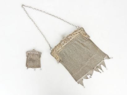 TWO silver mesh BOURSES decorated with dragons....