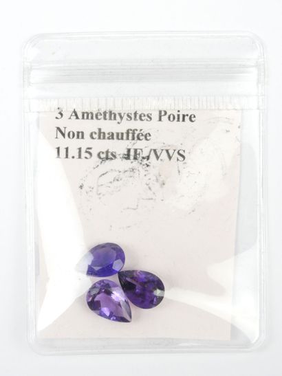 Three pear-shaped leaf AMETHYSTES (natural,...