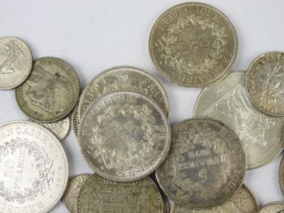 FRANCE. Lot de monnaies argent francs Semeuse,...