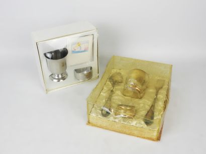 Two silver-plated BIRTHING GIFT BOXES including...