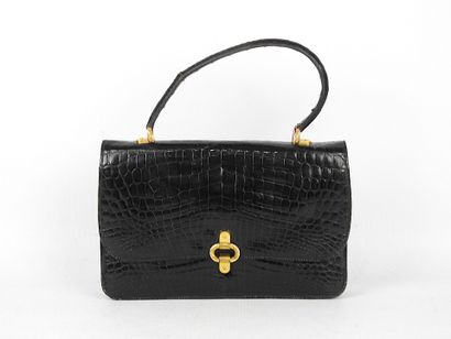 In the style of GUCCI. Black leather crocodile...