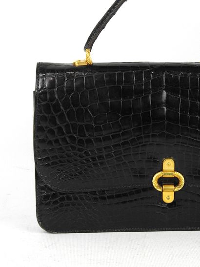 In the style of GUCCI. Black leather crocodile...