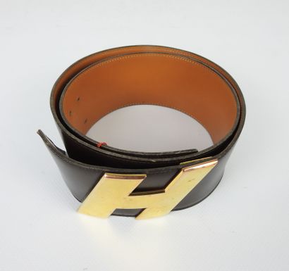 HERMES - Paris. Large black and brown leather...