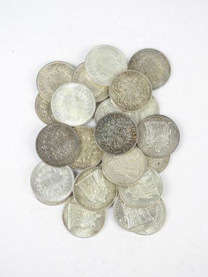 FRANCE. 24 monnaies 10 francs Hercule argent....