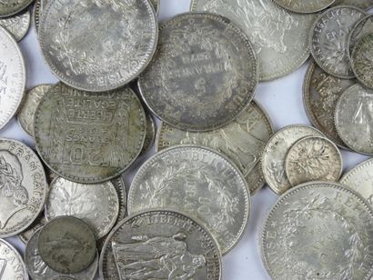 FRANCE. Lot de monnaies argent francs Semeuse,...