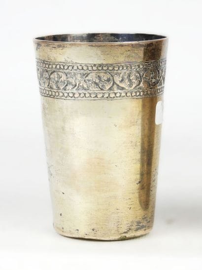 TWO silver GOBELETS with chased floral frieze...
