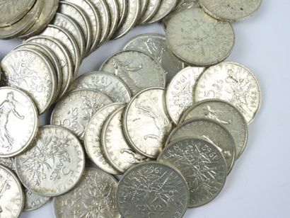 FRANCE. Lot de 5 francs Semeuse argent. Poids...