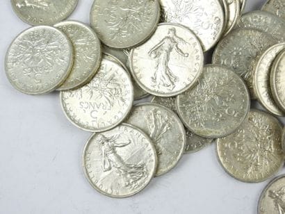 FRANCE. Lot de 5 francs Semeuse argent. Poids...