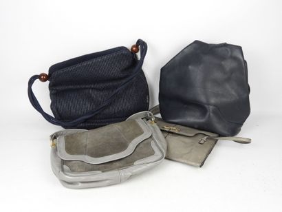 VINTAGE. Set of four canvas, fabric and leather...