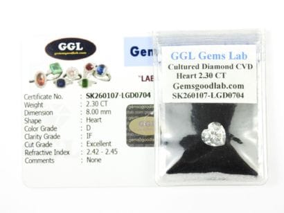 CVD Heart diamond 2.30 cts Certificate GGL...