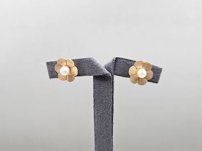 Pair of 750 thousandth yellow gold chased...