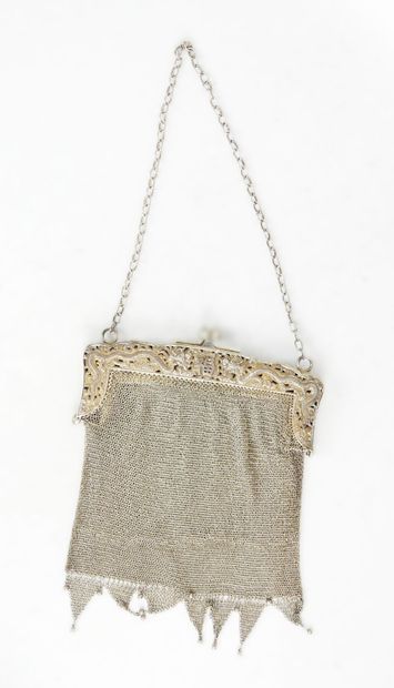 TWO silver mesh BOURSES decorated with dragons....