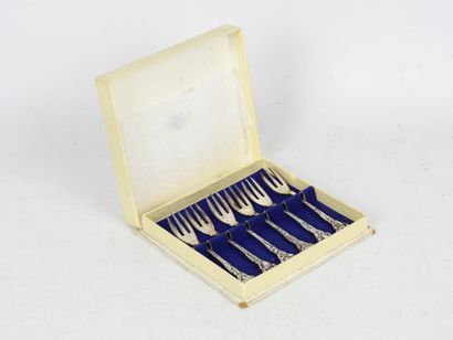 Six SMALL silver FORKS with flower design....