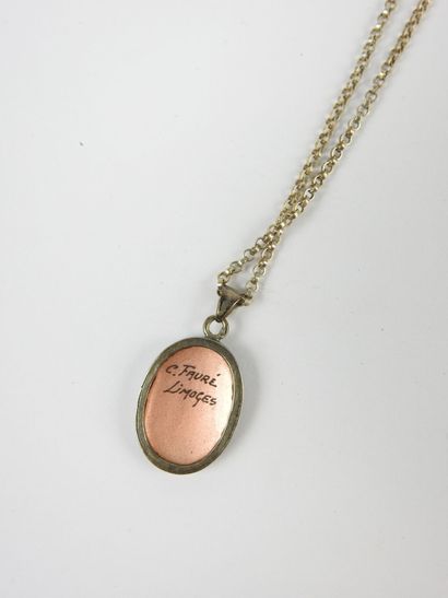 CHAINE en argent 925/1000° et pendentif émail...