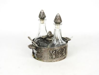 Glass and silver-mounted VINEGAR OIL BOILER...