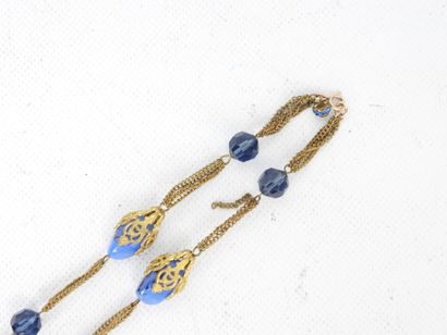 Gilded metal and blue glass beads SAUTOIR....