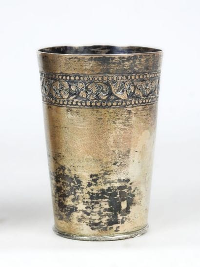 TWO silver GOBELETS with chased floral frieze...