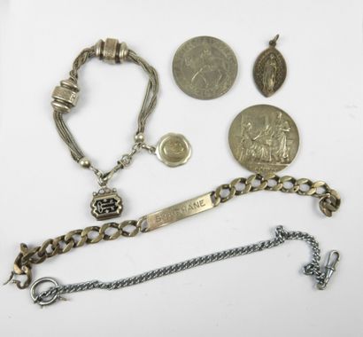 LOT in silver including chatelaine, curb...
