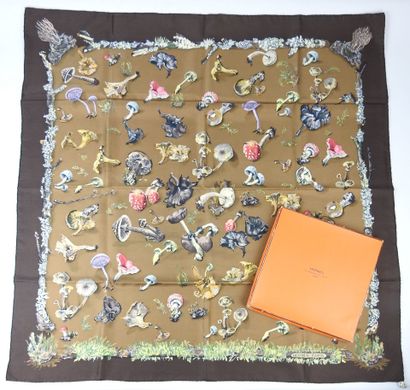 HERMES - Paris. Mushroom-decorated silk square....