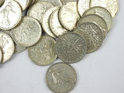 FRANCE. Lot de 5 francs Semeuse argent. Poids...