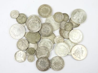FRANCE. Lot de monnaies argent francs Semeuse,...