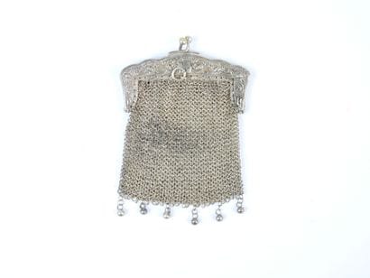 TWO silver mesh BOURSES decorated with dragons....