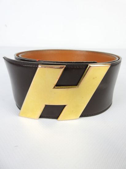 HERMES - Paris. Large black and brown leather...