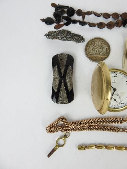 OMEGA. Gilt metal pocket watch, white enamel...