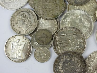 FRANCE. Lot de monnaies argent francs Semeuse,...