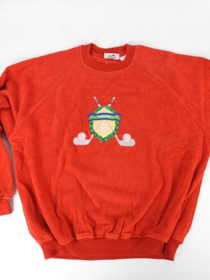 HERMES - Paris. Red cotton sweater decorated...