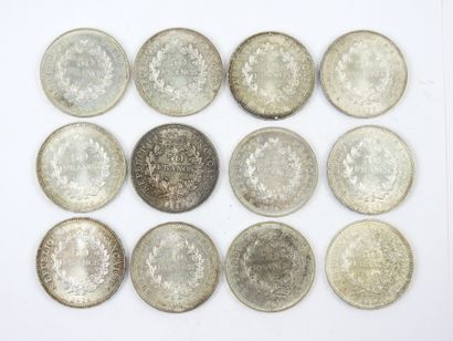 FRANCE. 12 monnaies 50 Francs Hercule en...