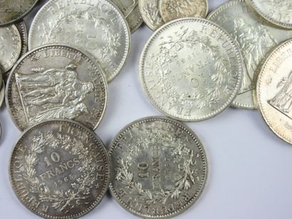 FRANCE. Lot de monnaies argent francs Semeuse,...