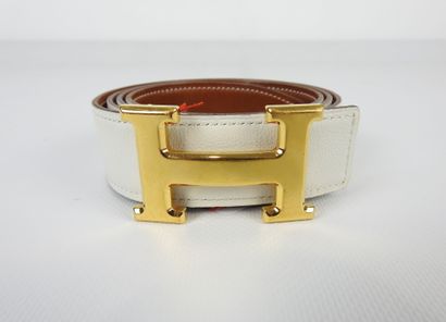 HERMES - Paris. White and brown leather belt...