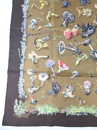 HERMES - Paris. Mushroom-decorated silk square....