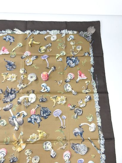 HERMES - Paris. Mushroom-decorated silk square....