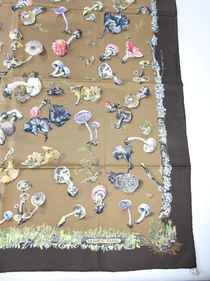HERMES - Paris. Mushroom-decorated silk square....