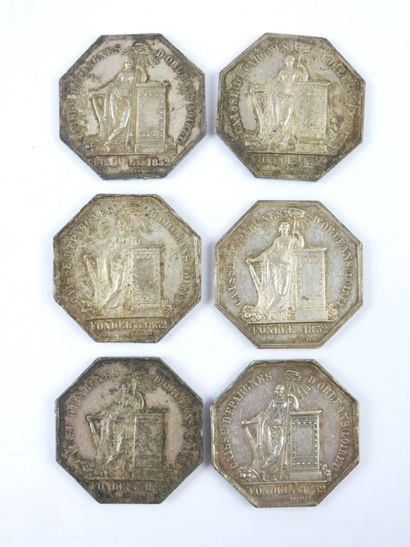 FRANCE. Loiret. 6 jetons argent Caisse d'Epargne...