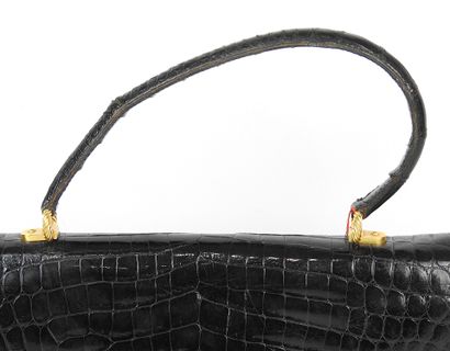 In the style of GUCCI. Black leather crocodile...