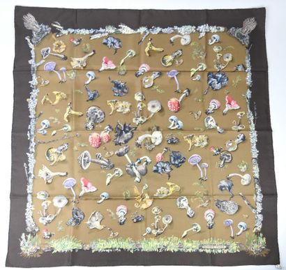 HERMES - Paris. Mushroom-decorated silk square....