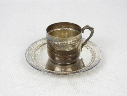 LOT in SILVER METAL including a coffee pot,...