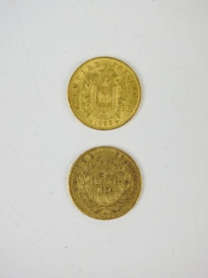 FRANCE. Second Empire. 2 monnaies 20 frcs...