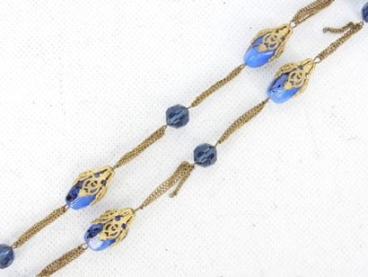 Gilded metal and blue glass beads SAUTOIR....