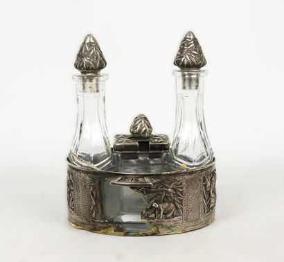 Glass and silver-mounted VINEGAR OIL BOILER...